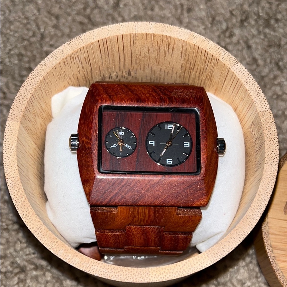 Wooden Men's Watch with Dual Dials